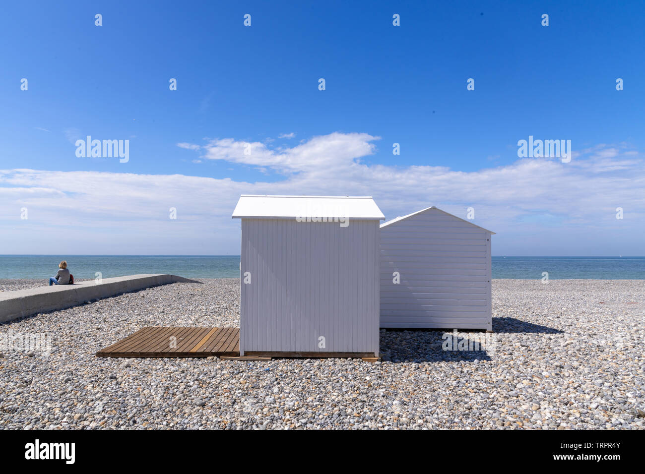 Beach cabins in normandy Stock Photo Alamy