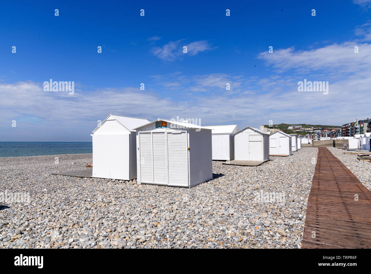 Beach cabins in normandy Stock Photo Alamy