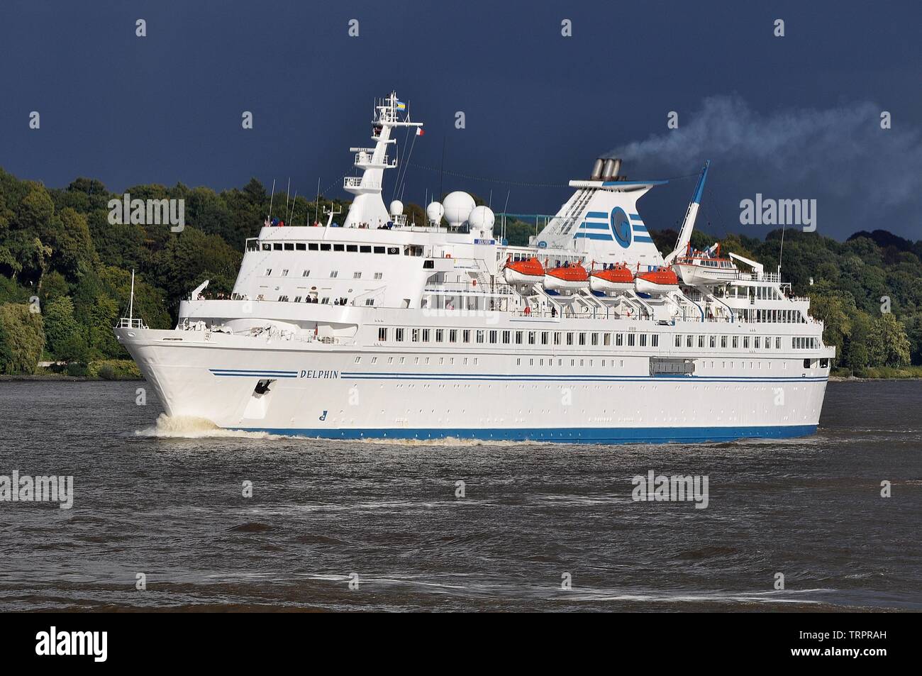 CRUISE SHIP MV DELPHIN LEAVING HAMBURG. Stock Photo