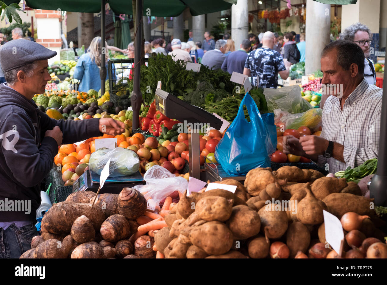 The indoor fresh fruit and vegetable market in Funchal, Madeira Stock Photo