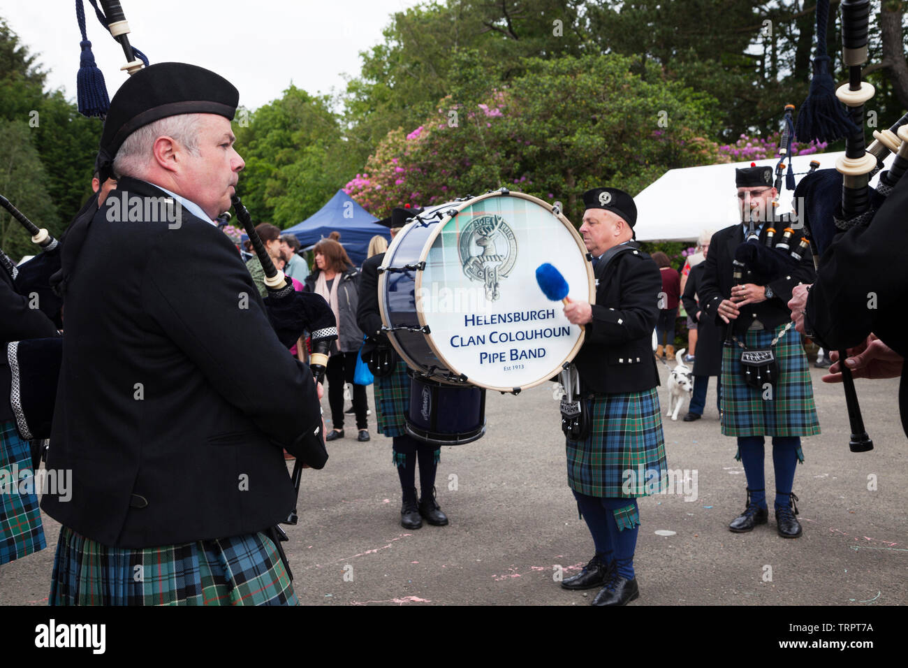 Helensburgh Clan Colquhoun Pipe Band at the Rhu Gala, Argyll, Scotland Stock Photo