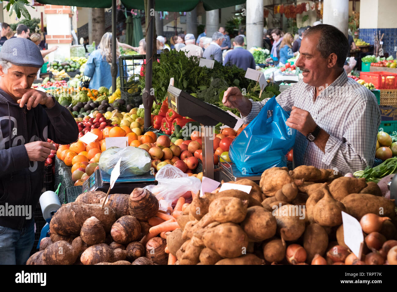 The indoor fresh fruit and vegetable market in Funchal, Madeira Stock Photo