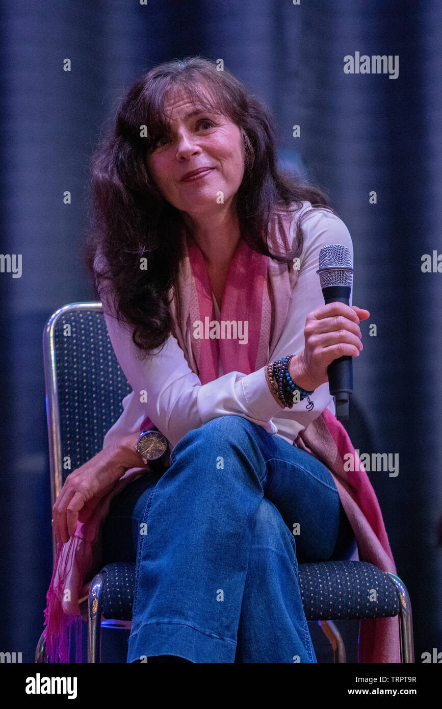 Bonn, Germany - June 8 2019: Mira Furlan (*1955, Croatian actress and singer - Babylon 5, LOST) talks about her experiences in the movie industry at FedCon 28 Stock Photo