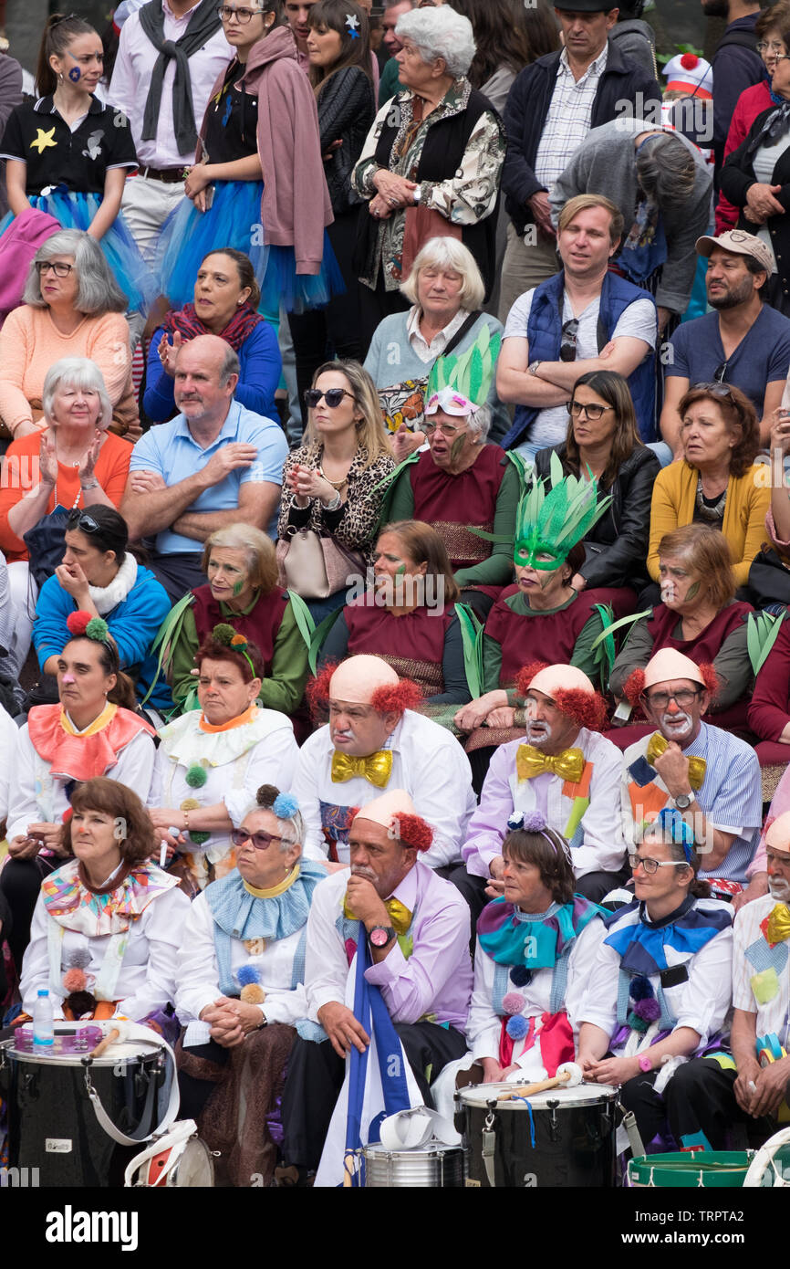 Carnival spectators at Avenida Arriaga, Funchal, Madeira 2019 Stock Photo