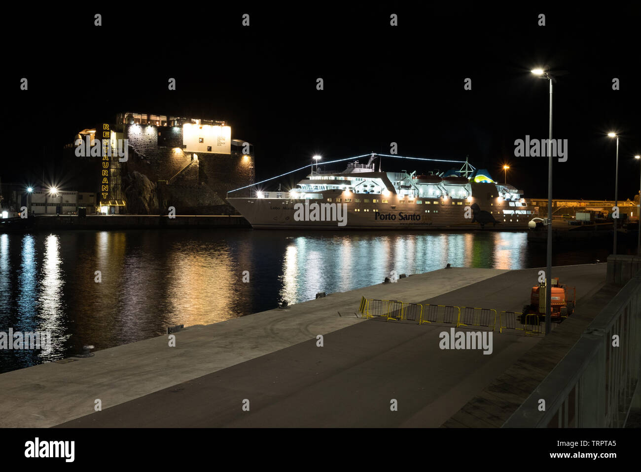 Porto Santo ferry docked at Funchal Harbour, Madeira Stock Photo