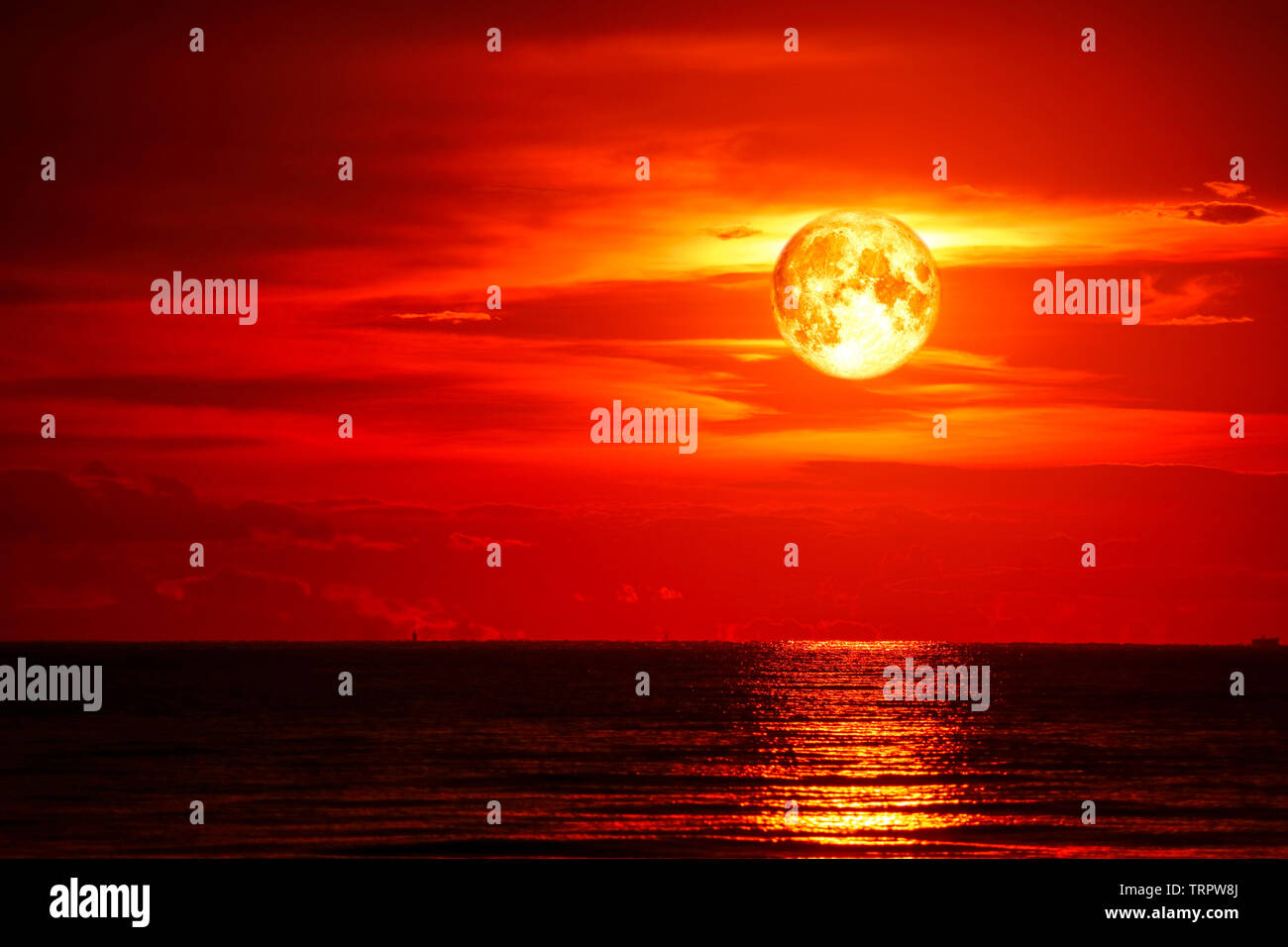 Full Blood Moon On Sea And Ocean Last Light Red Sky Silhouette Cloud Elements Of This Image Furnished By Nasa Stock Photo Alamy