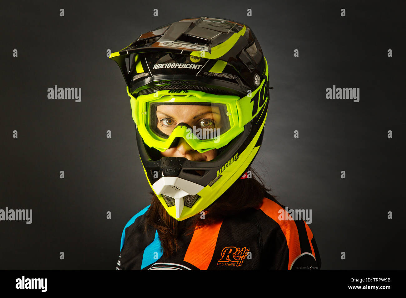 A portrait of a BMX rider wearing a helmet Stock Photo