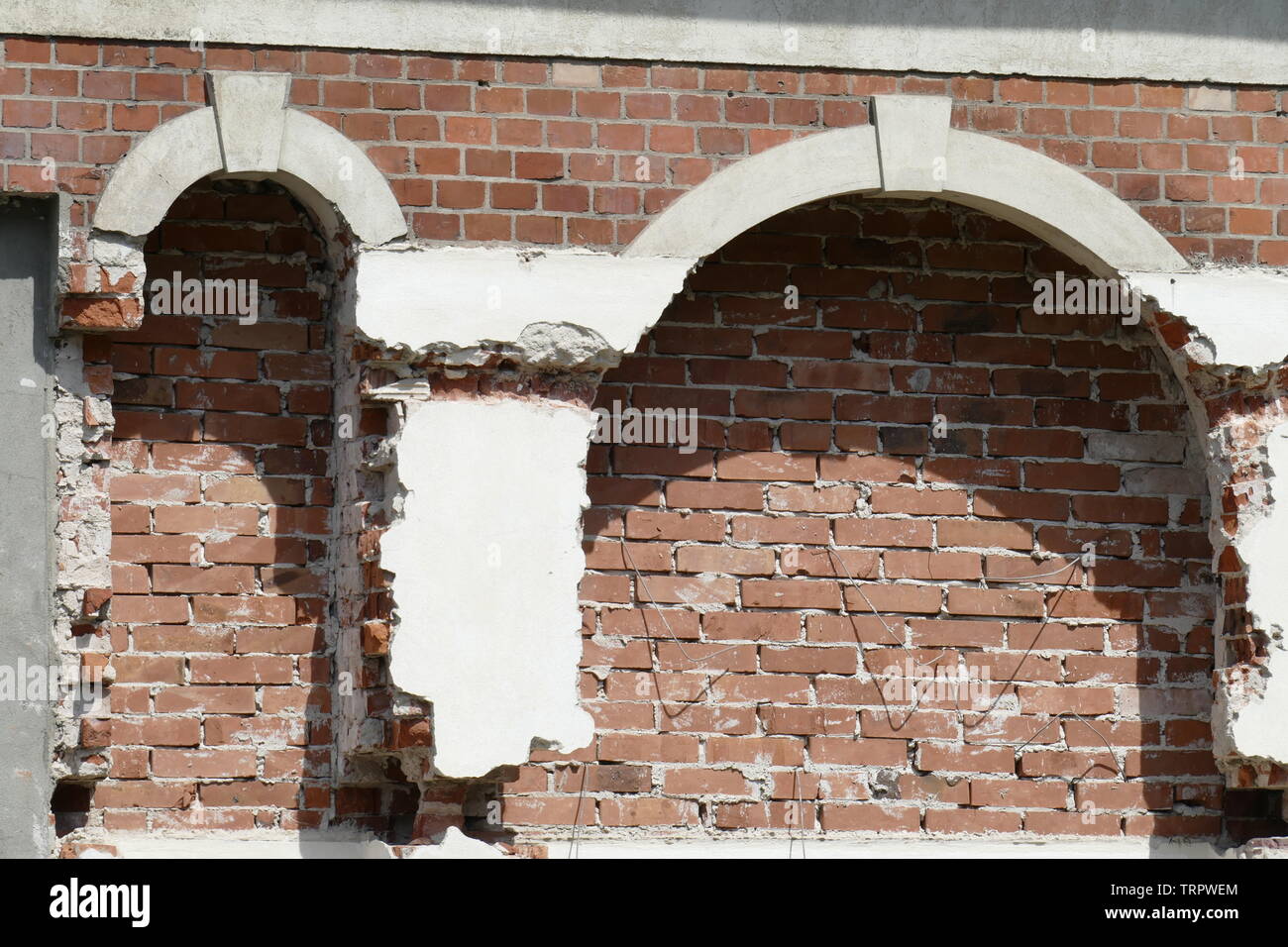 Walled-in window on a house wall, old factory building, BWK, Bremer Wollkämmerei, Bremen-Blumenthal, Bremen, Germany, Europe Stock Photo