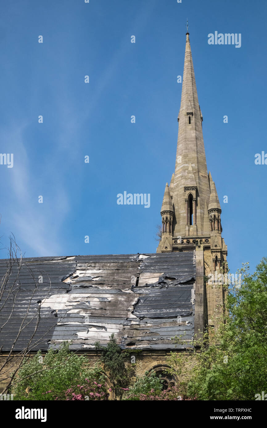 Destroyed,church,roof,Welsh Presbyterian Church,Princes Road,Liverpool 8,Toxteth,Liverpool,Merseyside,Northern,city,England,UK,GB,Great Britain, Stock Photo