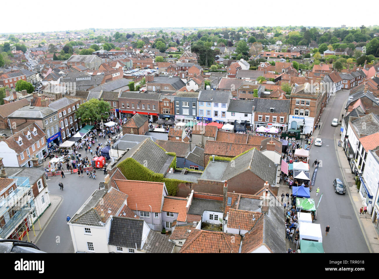 Beccles Food & Drink Festival, May 2019, Suffolk UK. Stokes stall. View of the festival from the Beccles Food & Drink Festival, May 2019, Suffolk UK. Stokes stall. View of the festival from the