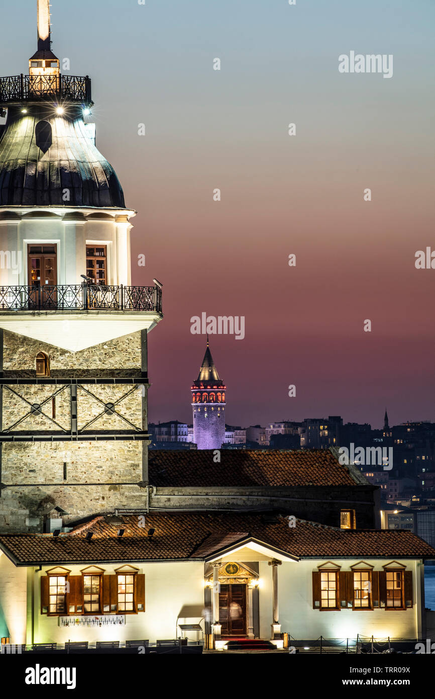 Maiden's Tower and Galata Tower, Istanbul Turkey Stock Photo - Alamy