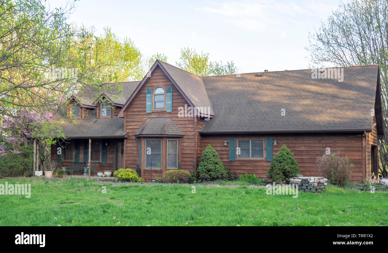 Typical American timber house in the Midwest Illinois USA Stock Photo