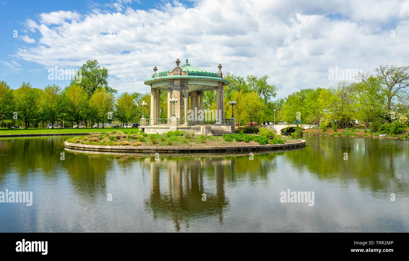 Nathan Frank Bandstand a rotunda on an island in the middle of a lake in Forest Park St Louis Missouri USA. Stock Photo