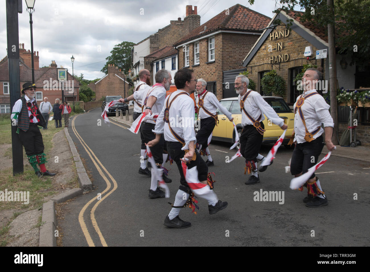 Wimbledon Common south west London Hand in Hand pub Morris Dancers dancing outside. 2010s UK HOMER SYKES Stock Photo