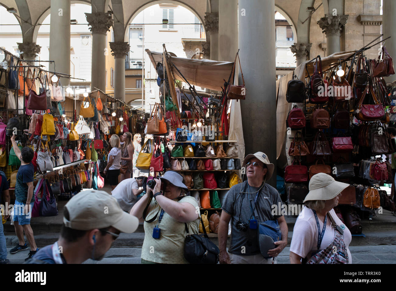 Tourists at San Lorenzo Market in Florence, Italy Stock Photo