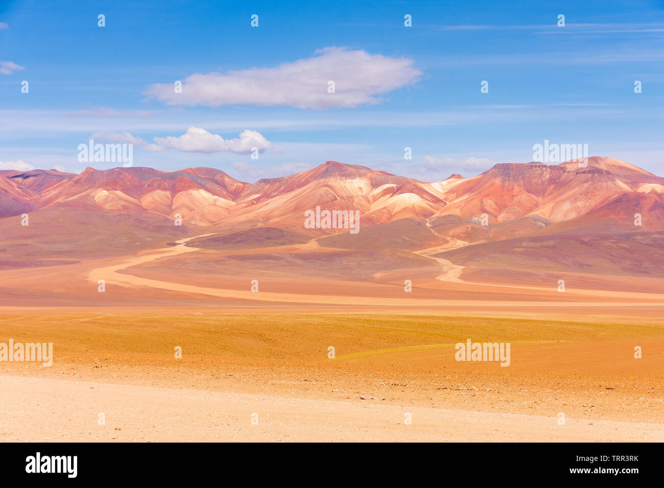 The colourful Andes mountain range in the Salvador Dali Desert (Desierto de Salvador Dali) in the Altiplano region of Bolivia. Stock Photo