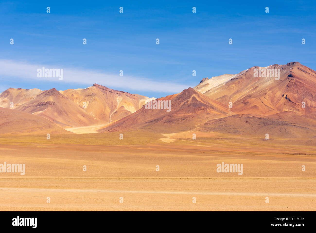 The colourful Andes mountain range in the Salvador Dali Desert (Desierto de Salvador Dali) in the Altiplano region of Bolivia. Stock Photo