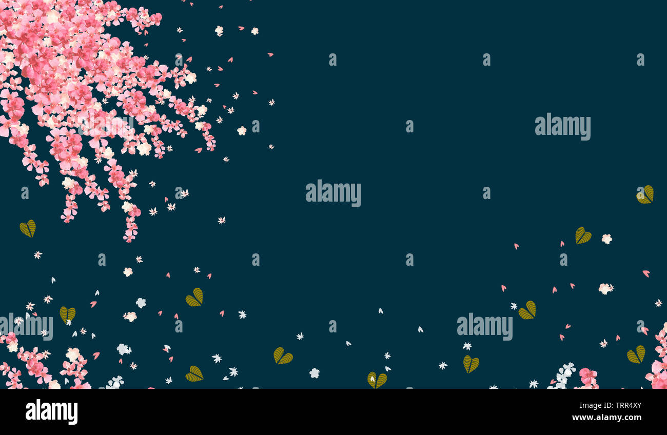 dark background decorated with blooming sakura flowers and golden ...