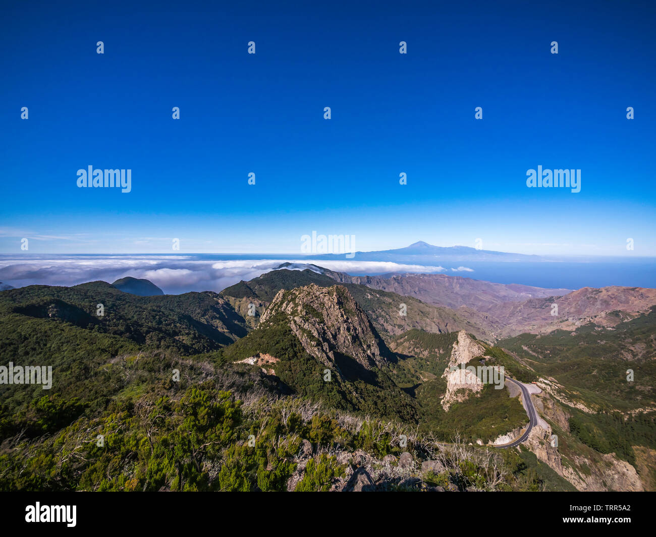 Beautiful panoramic scenery of the mountains in Garajonay National Park in La Gomera Canary Islands Spain Stock Photo