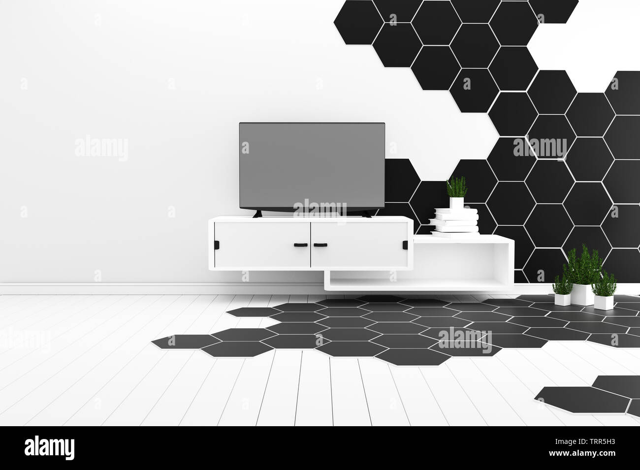 hexagon tile color black and white hardwood floor - minimal. 3d