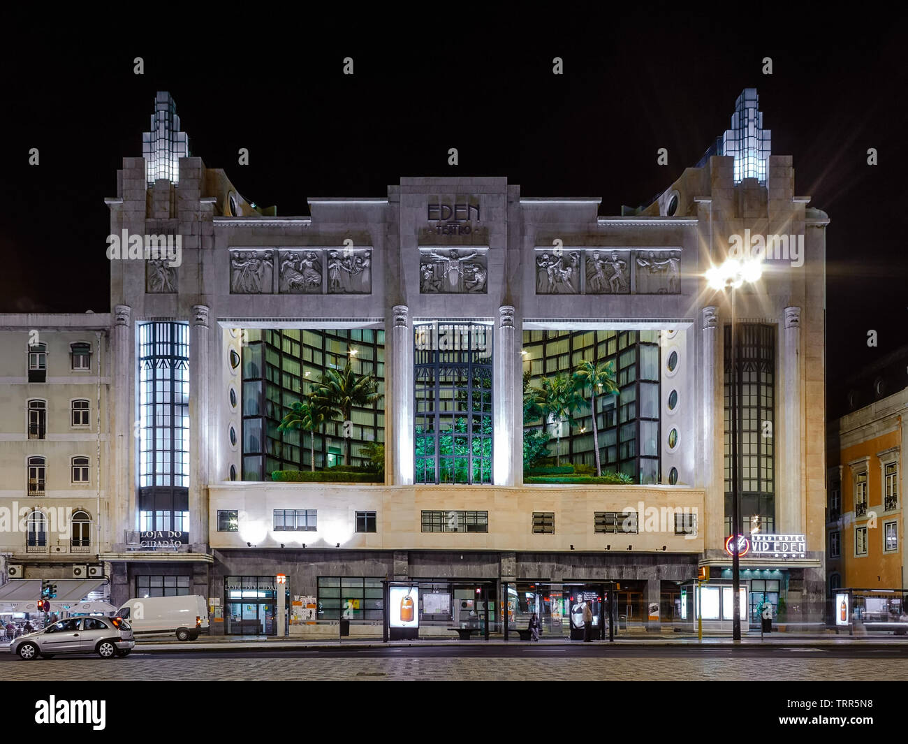 Lisbon, Portugal. Eden Hotel in Praca dos Restauradores Square.  Former cinema and theater with in Art Deco by Cassiano Branco Stock Photo
