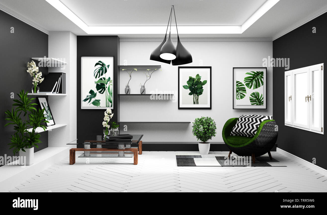 Modern Tropical Living Room Interior With Sofa And Green