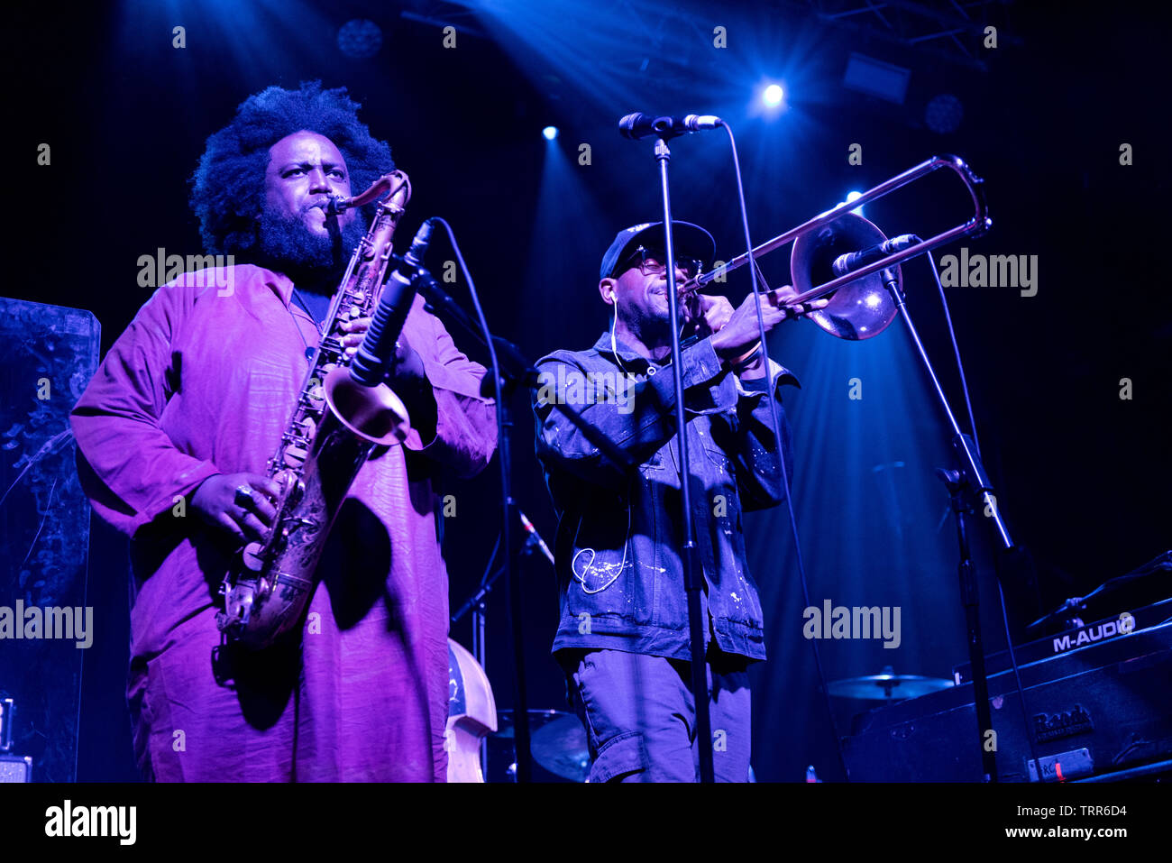 Manchester UK. 24th May 2019. Jazz musician Kamasi Washington and his band in concert at The Academy, Manchester, UK Stock Photo