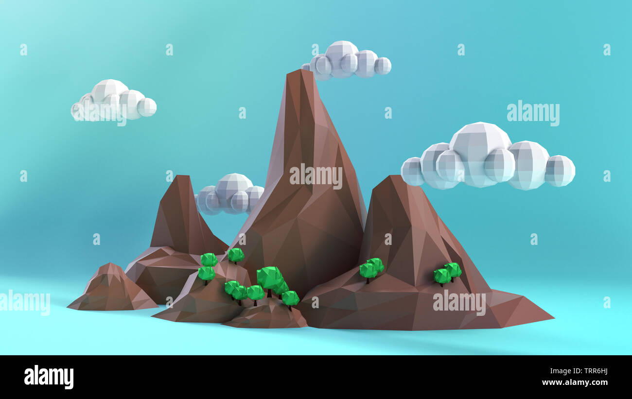 Low Poly island with on a blue sky.3D rednering Stock Photo - Alamy