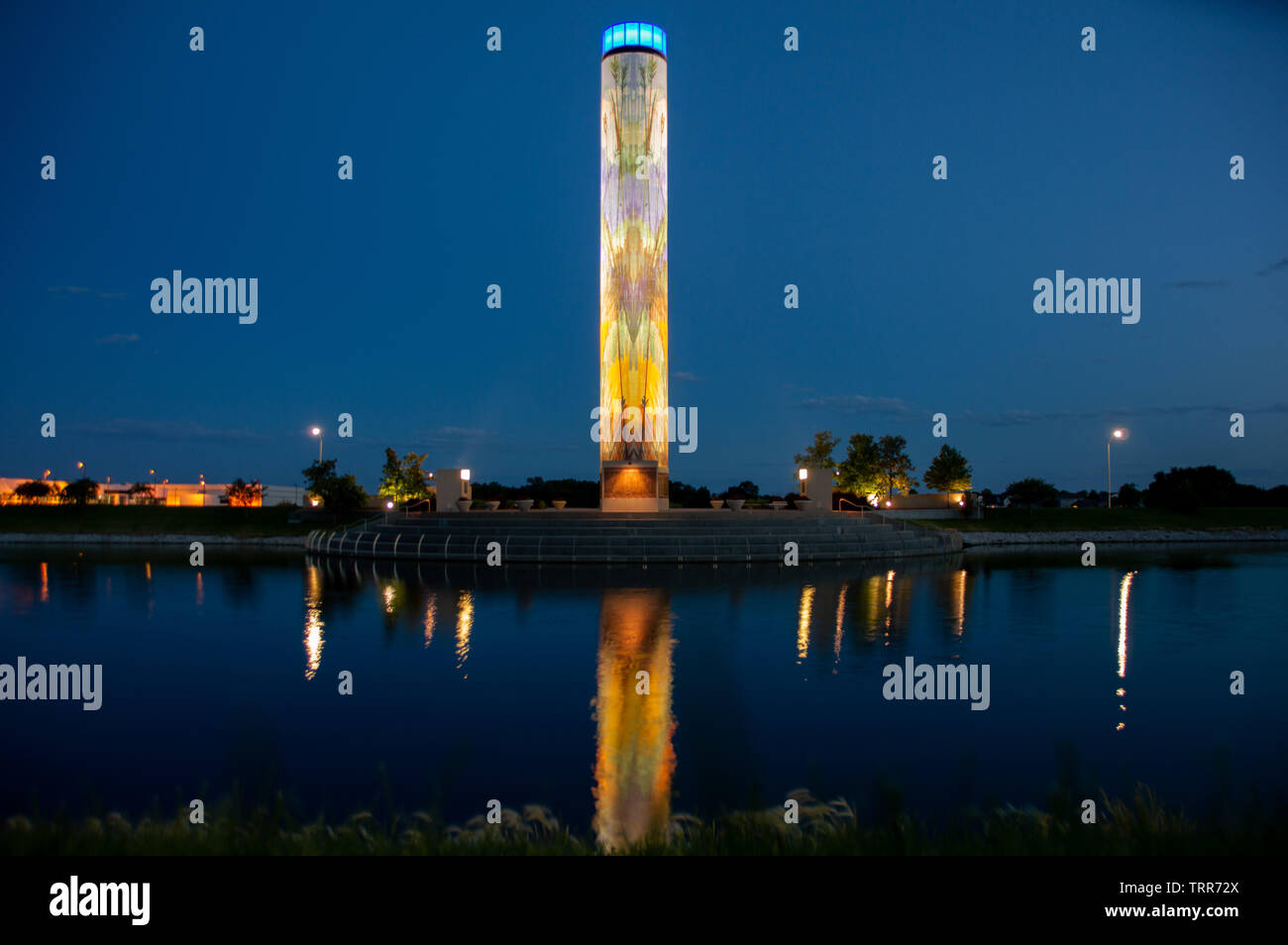 Water Fountain and Light Pillar in Urbandale Iowa Stock Photo Alamy