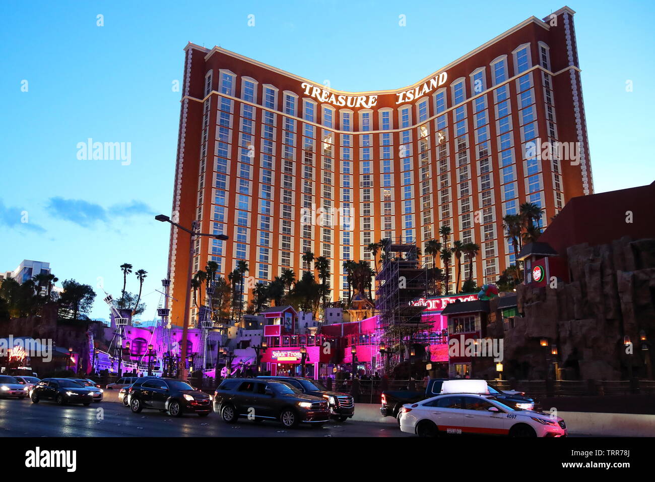 The Treasure Island hotel and casino in the evening in Las Vegas, Nevada, USA Stock Photo