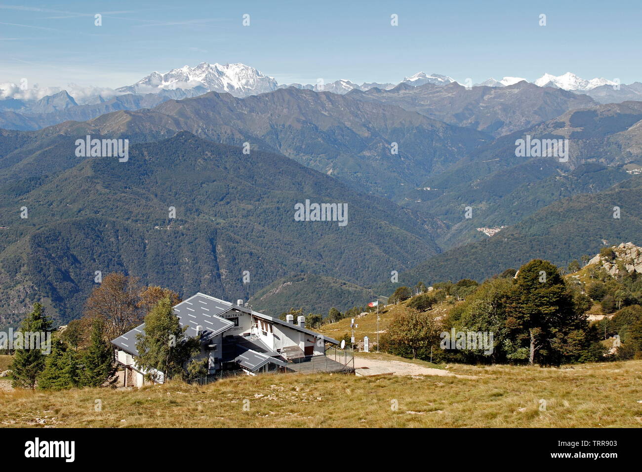 Italy Piedmont lakes area view of Swiss Italian Alps Mount Montarone above Stresa Stock Photo