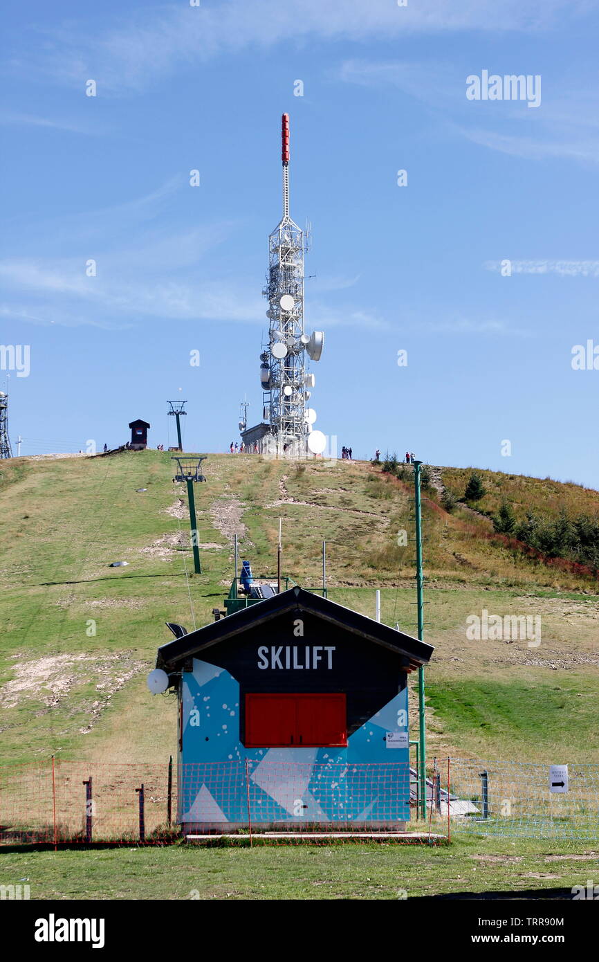 Italy Piedmont lakes area communication towers cell phone Mount Montarone above Stresa Stock Photo