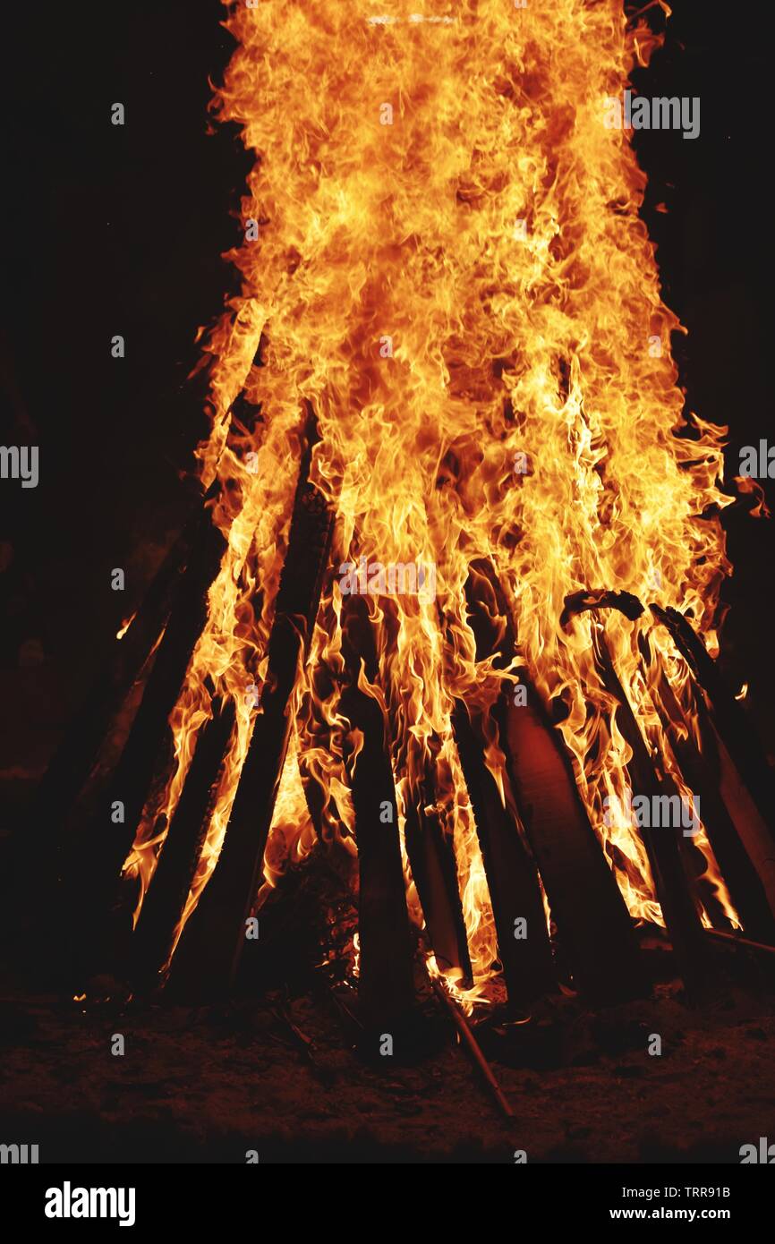 Closeup of Fire at time of festival Stock Photo