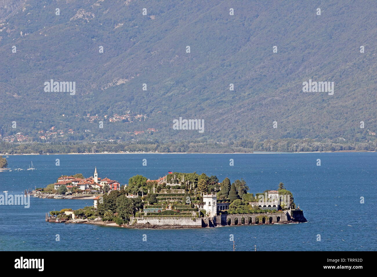Italy Piedmont lakes area view of Lago Maggiore Borromean Islands from Stresa Stock Photo