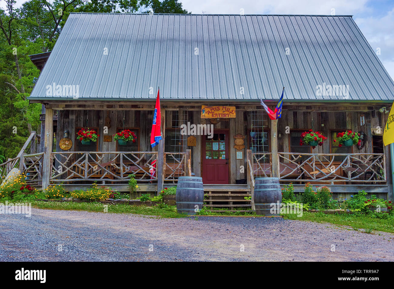 Rogerville, Tennessee, USA - June 8, 2019: Amis Mill Eatery sits above Big Creek an historical site in Tennessee Stock Photo