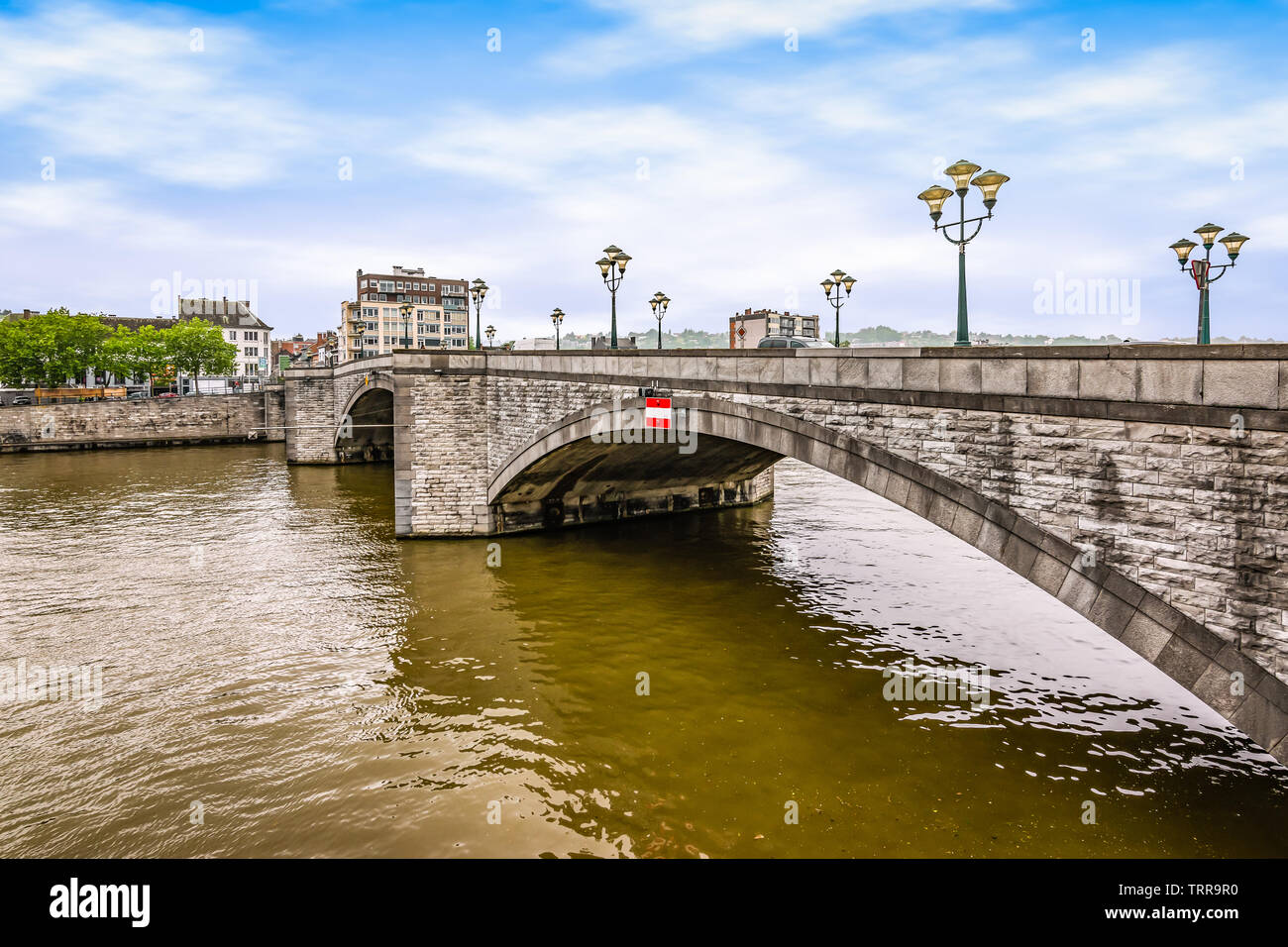 Bridge over the river Meuse in Huy, Belgium. Stock Photo