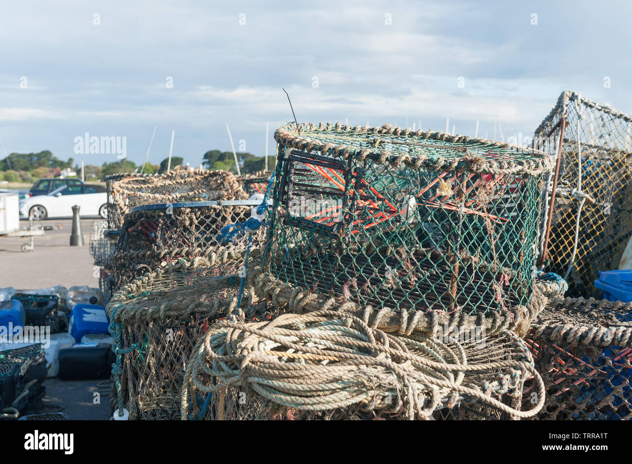 close up of crab nets and fishing nets british coast Stock Photo