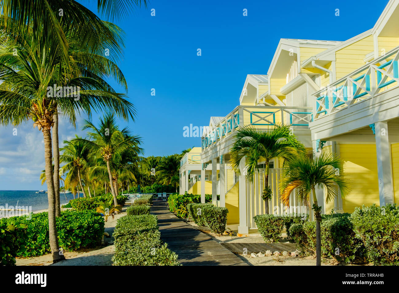 Little Cayman, Cayman Islands, Nov 2018, the Conch Club houses by the Caribbean Sea on South Hole Sound Stock Photo