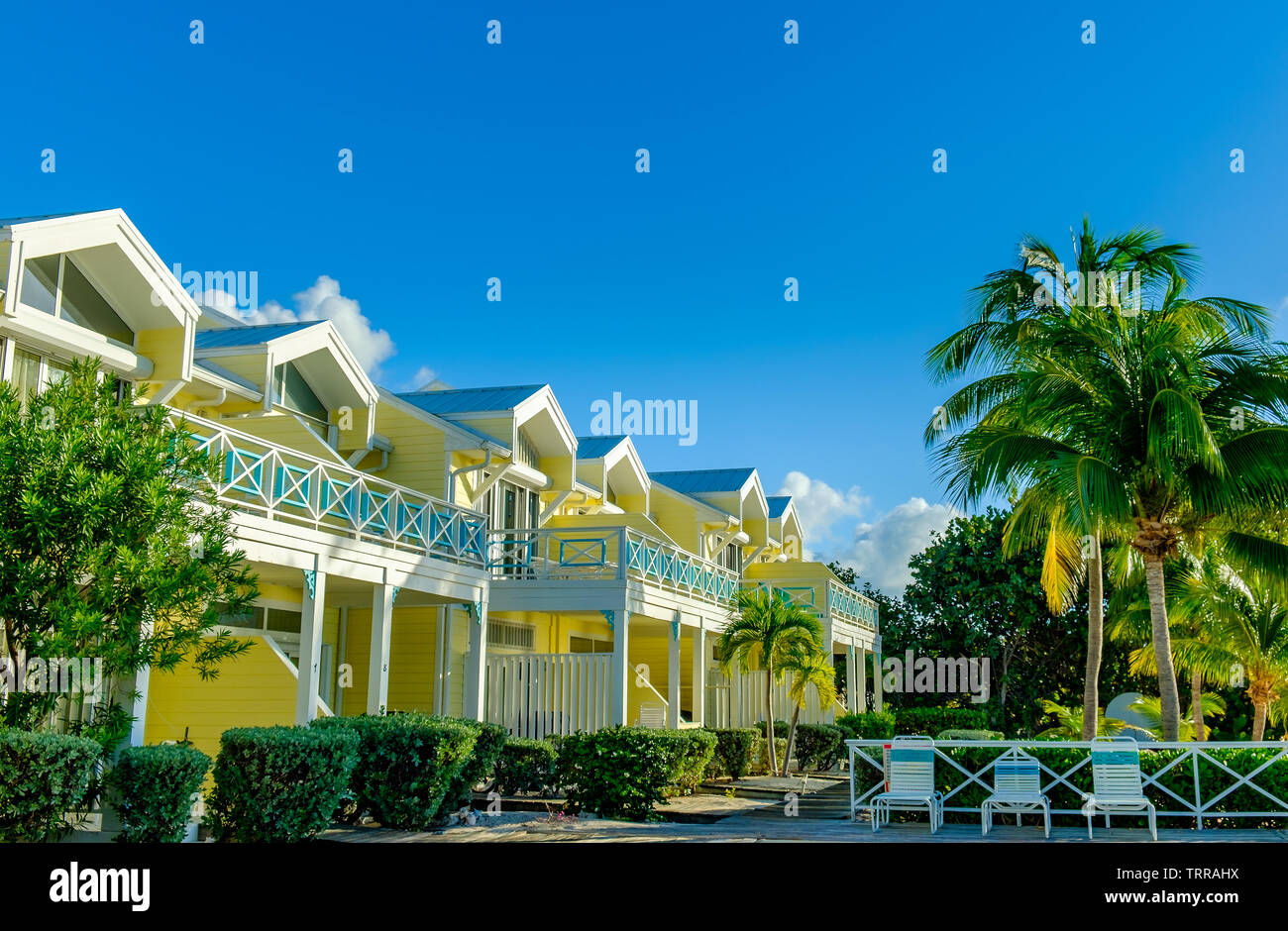 Little Cayman, Cayman Islands, Nov 2018, the Conch Club houses by the Caribbean Sea Stock Photo