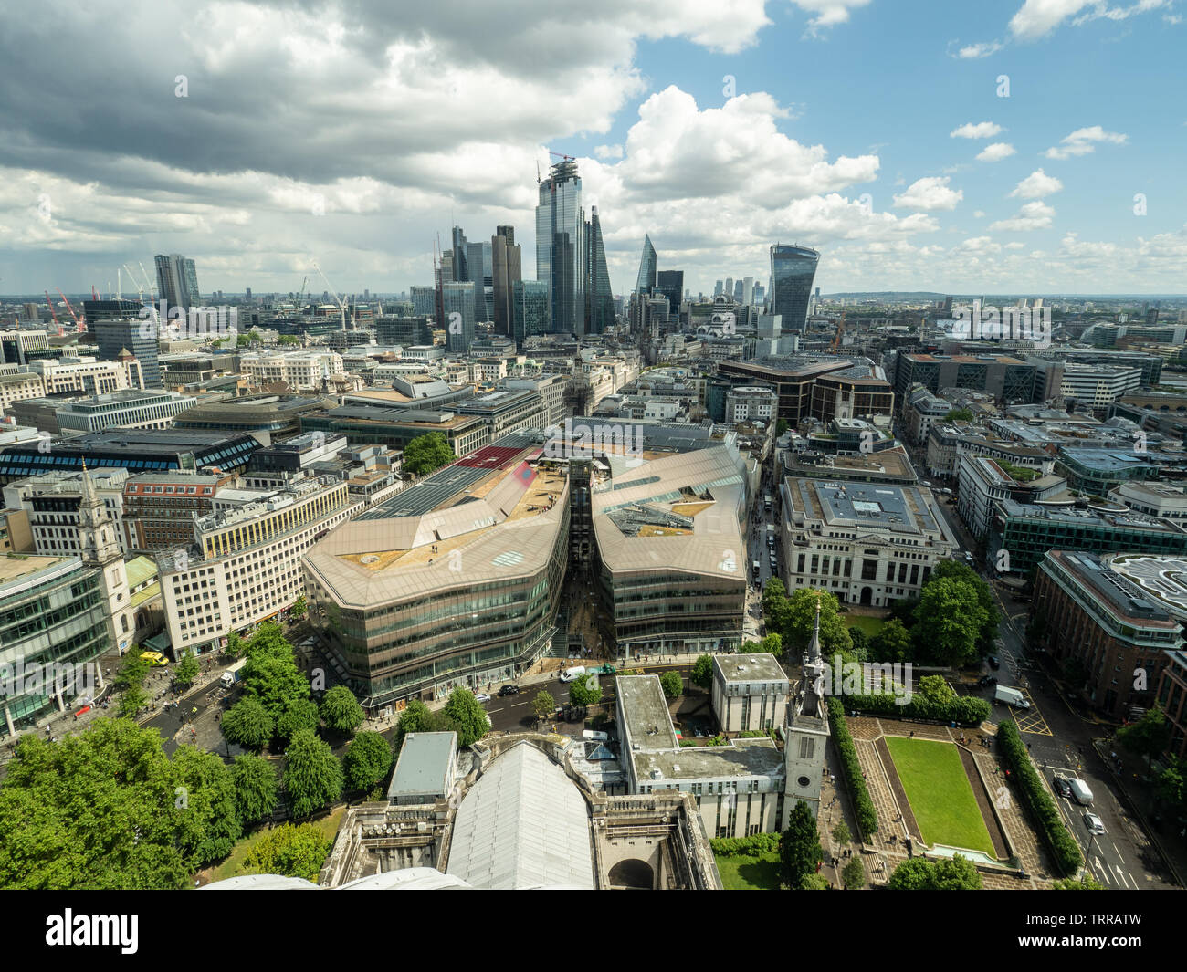 View from St Pauls Cathedra towards 'One New Change' roof, with skyscrapers in the distance, London, England. Stock Photo