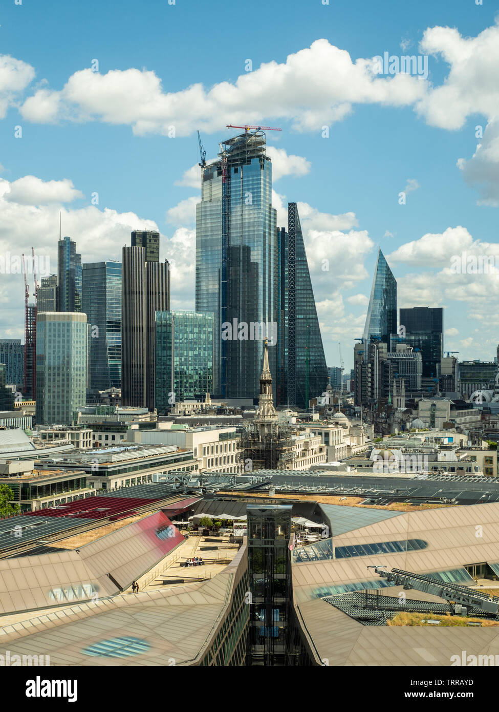 View from St Pauls Cathedra with 'One New Change' bottom & skyscrapers in the background, London, England. Stock Photo