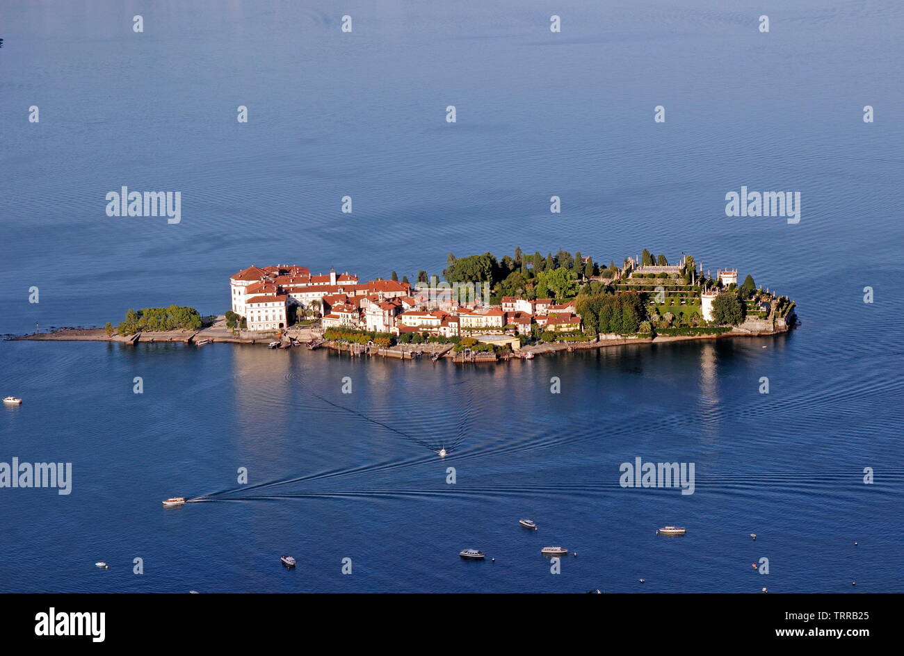 Italy Piedmont lakes area view of Lago Maggiore Borromean Islands from Stressa Stresa Stock Photo