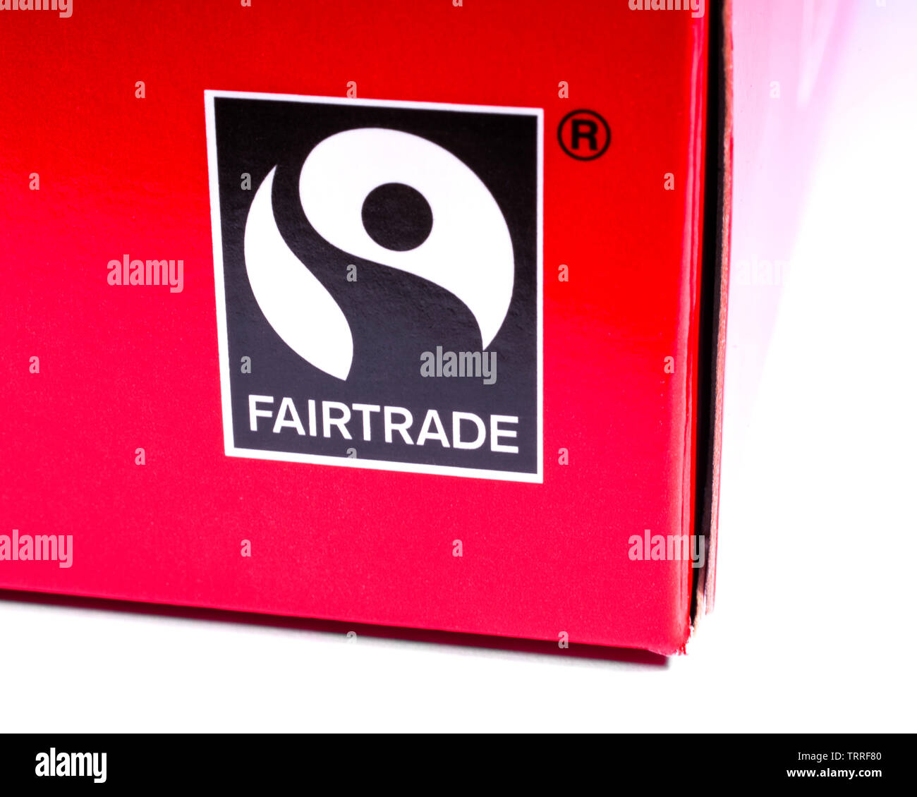 London, UK - June 11th 2019: A close-up of the Fairtrade Certification Symbol on the packaging of a food product. Stock Photo