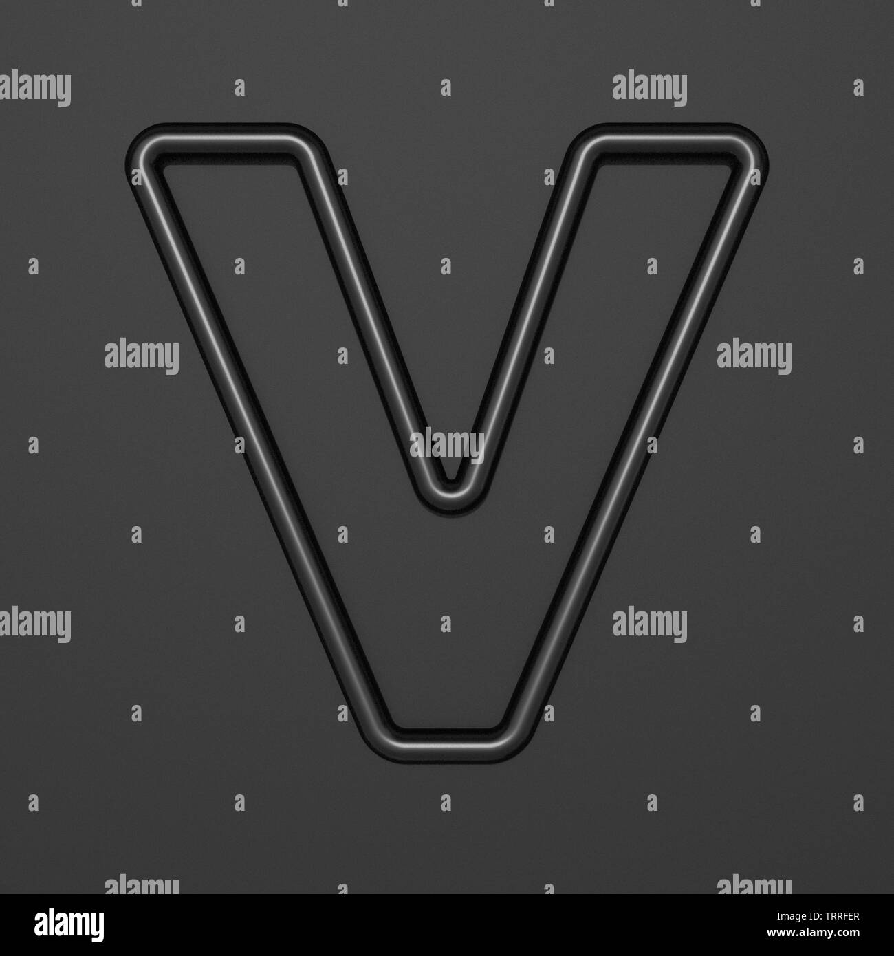 Black outline font Letter V 3D illustration on black background Stock