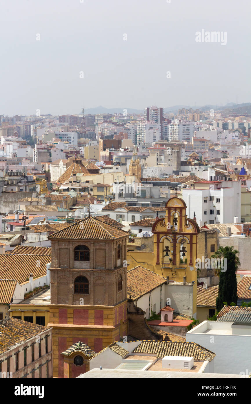 Malaga cityscape as seen from the Alcazaba. Stock Photo