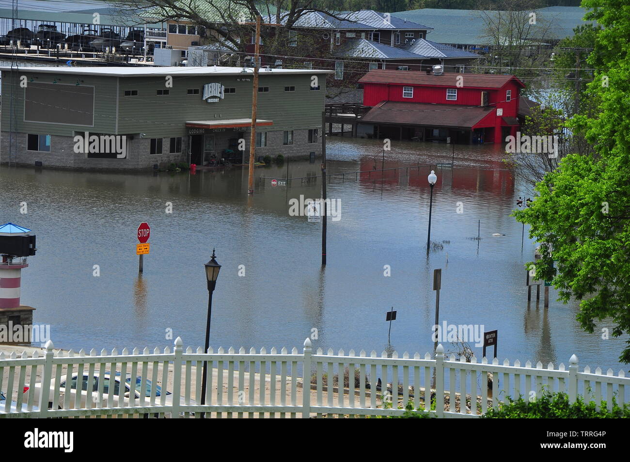 Near record flooding on the Mississippi river in Grafton Illinois Stock