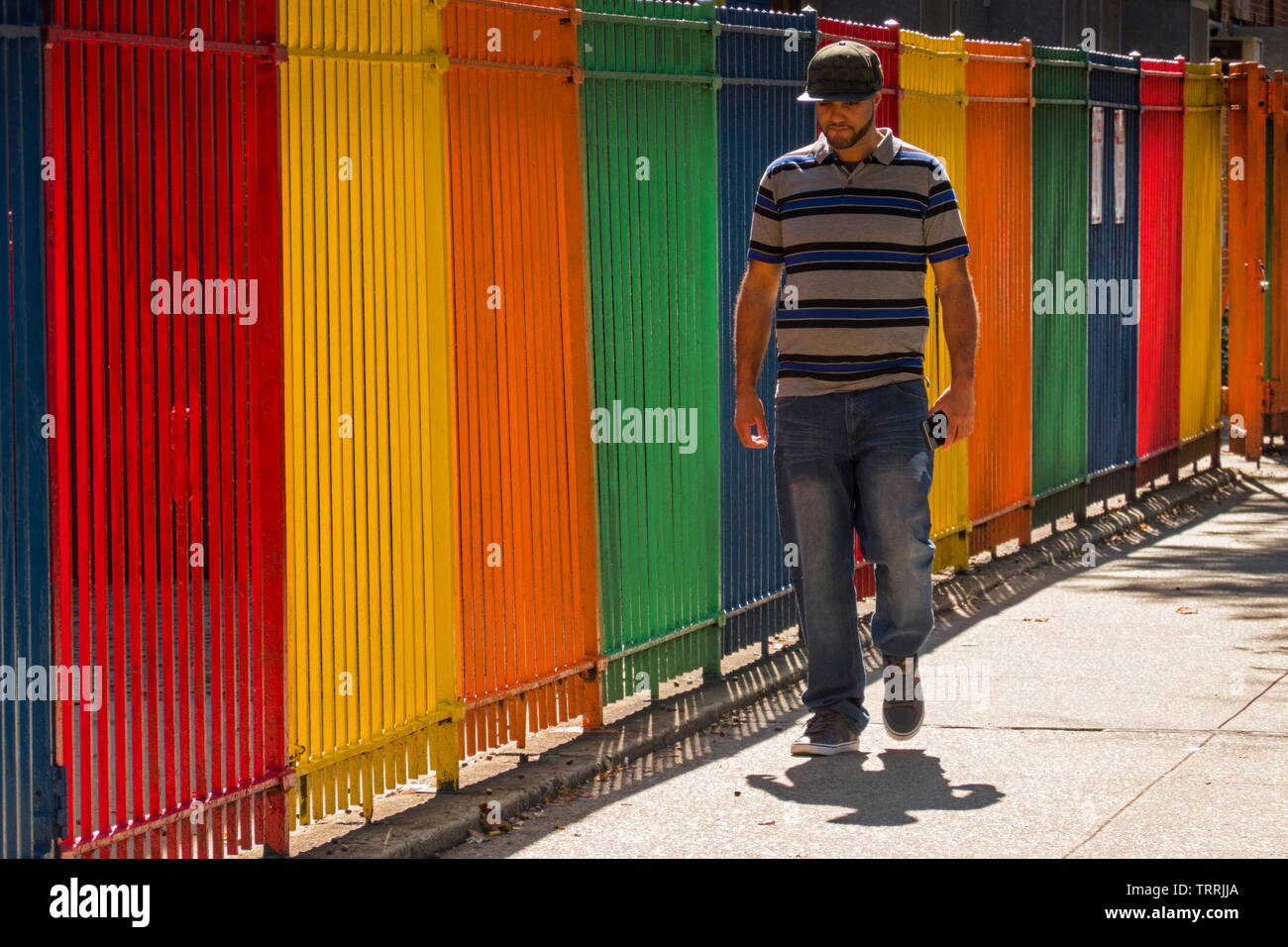 colorful fence on Essex street in Manhattan NYC Stock Photo