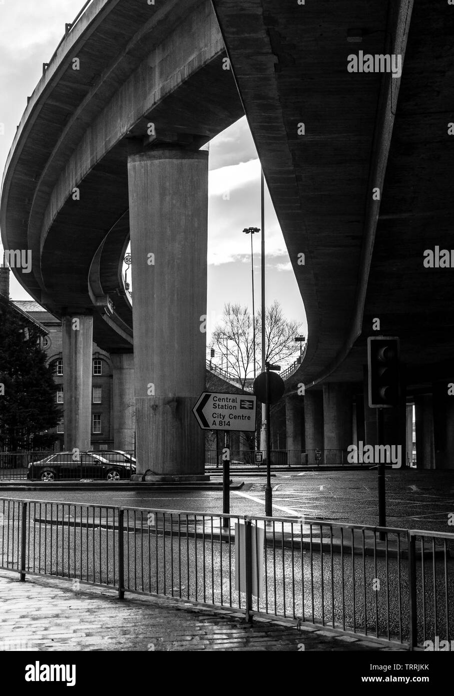 Glasgow, Scotland, UK - January 9, 2011: Concrete flyovers at the intersection of the M8 motorway and the Clydeside Expressway at Anderston in central Stock Photo