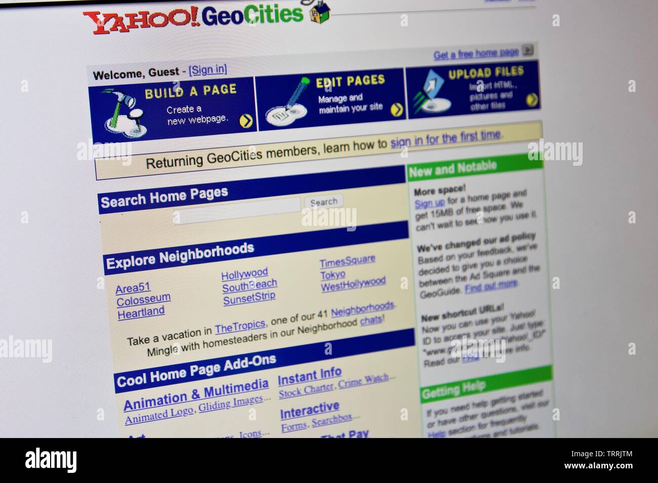 Yahoo! GeoCities was a website builder popular in the 1990s Stock Photo ...