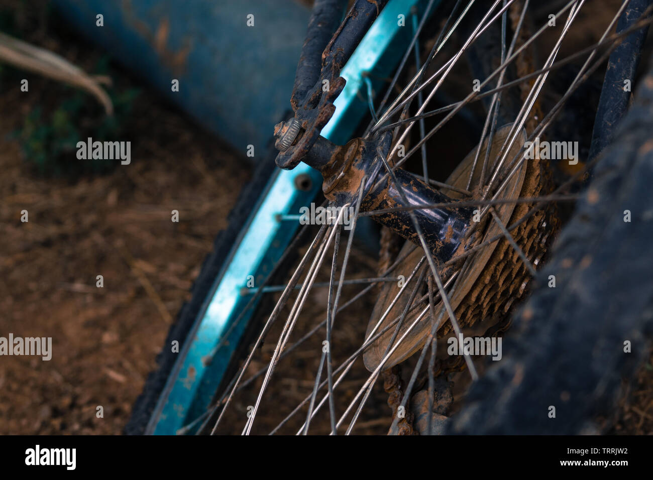 Rust accumulating on Bicycle tire Stock Photo